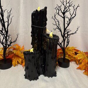 Erie Halloween Gothic Triple Dripping Candle Resin Figure Led Light Up 18" Black